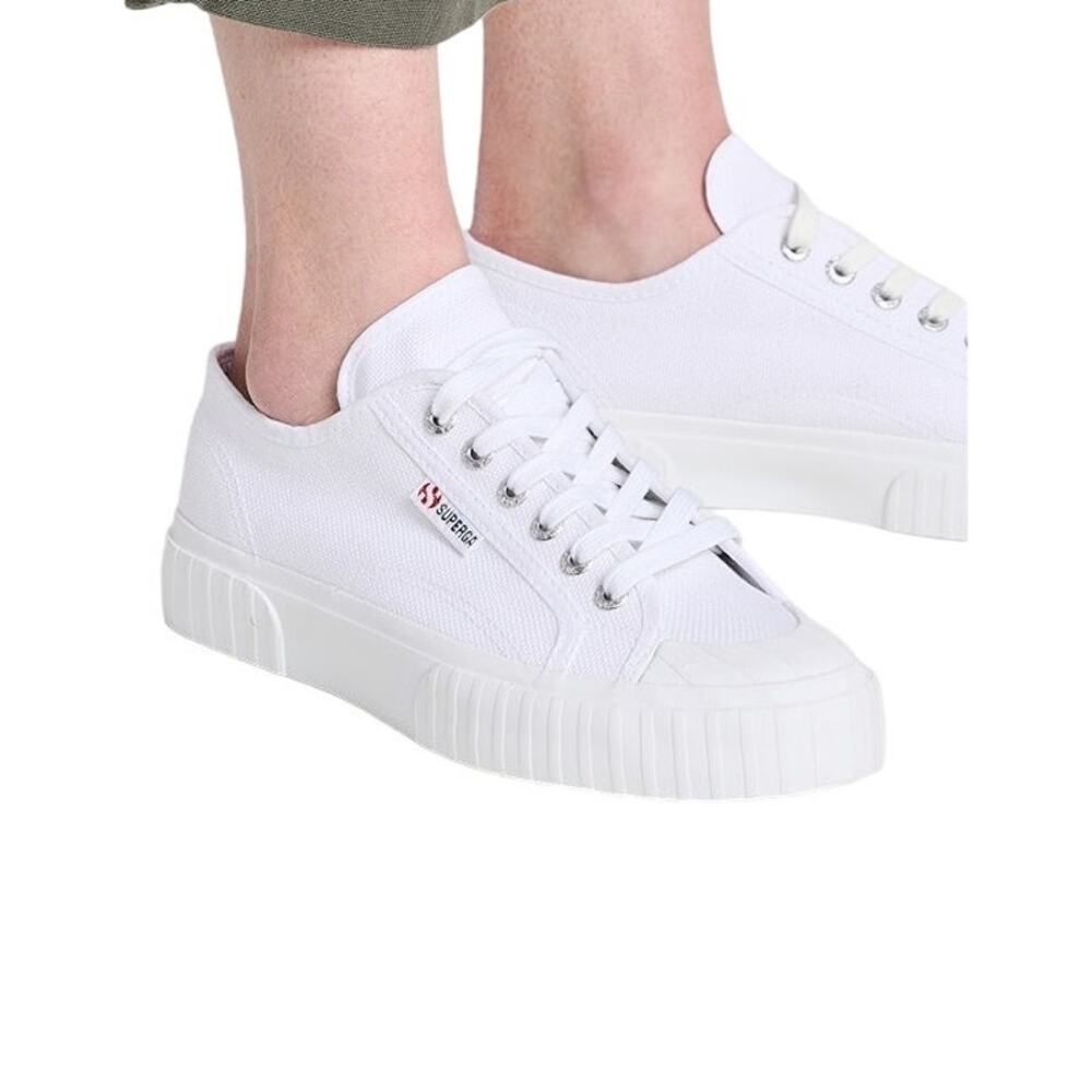 Superga Stripe Platform Sneakers Shoes Low Top Lace Up Canvas Leather Casual 11